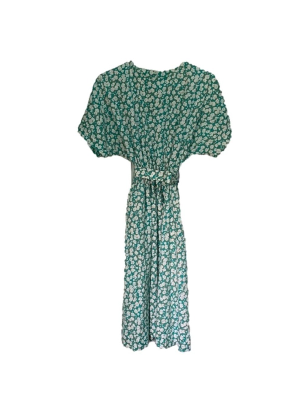 Womens Vintage homemade dress Green white floral